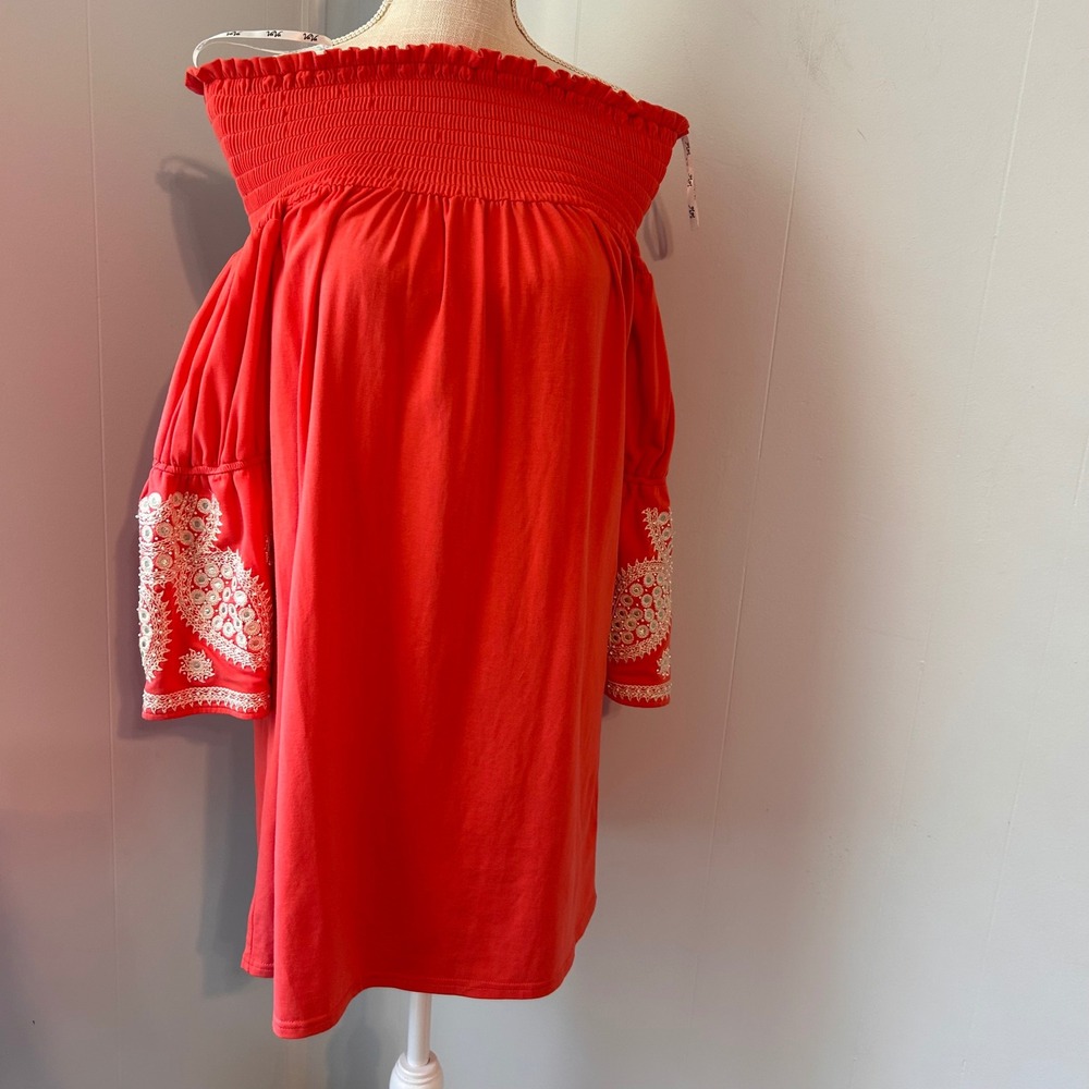 Vava by Joy Han Red Off Shoulder Embroidered Mirror Mini Dress Small NWT